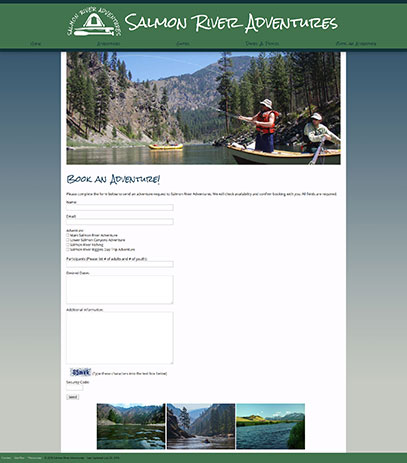 Book an adventure page from the Salmon River Adventures website