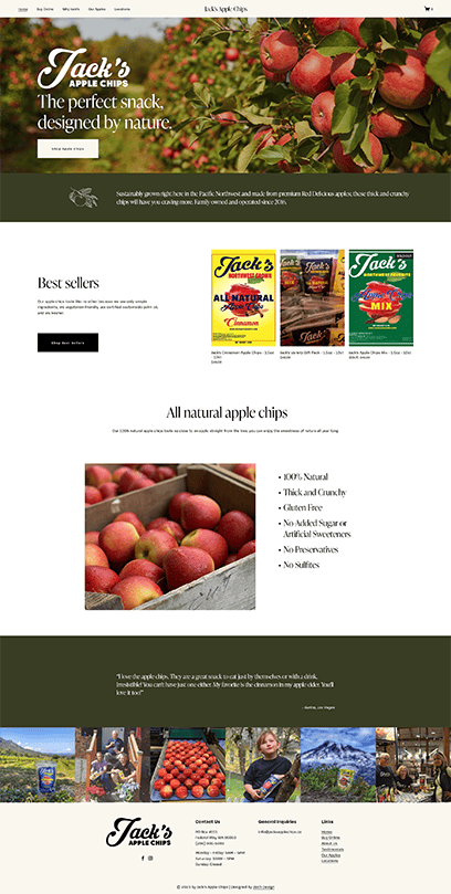 Home page from the Jack's Apple Chips website