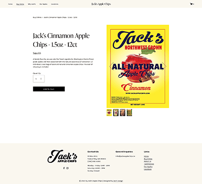 Cinnamon Apple Chips store page from the Jack's Apple Chips website