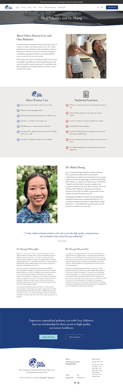 About page from the Orca Pediatrics website