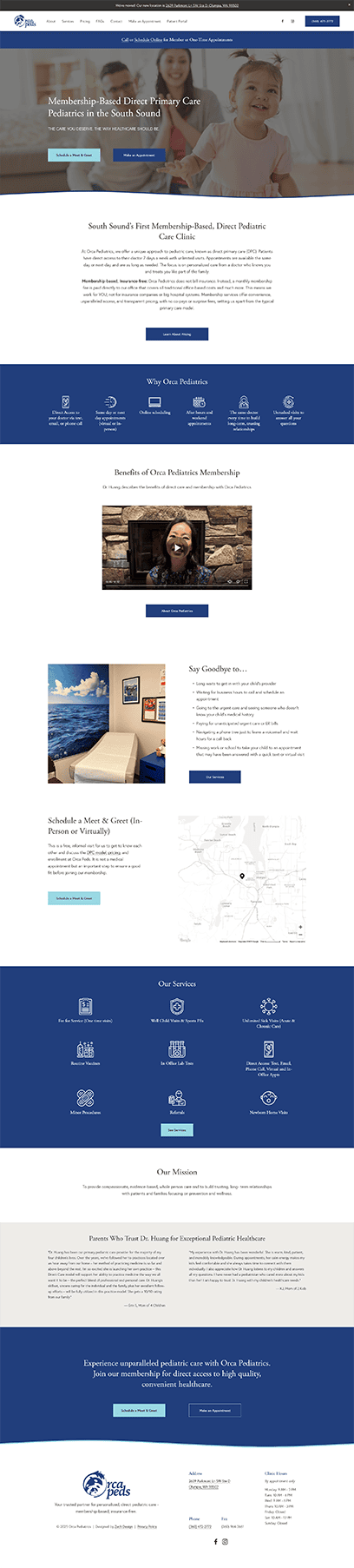 Home page from the Orca Pediatrics website