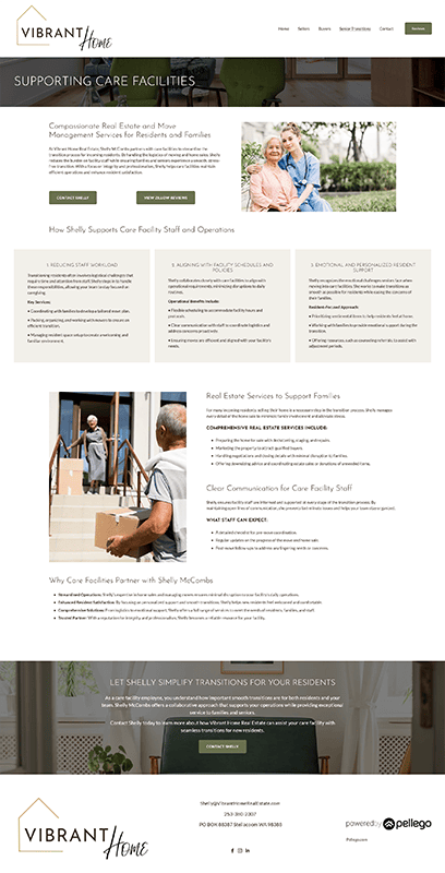 Care Facilities page from the Vibrant Home website