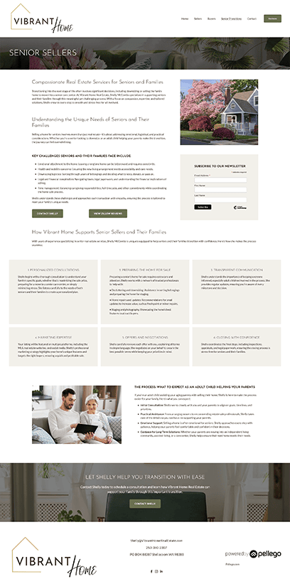 Senior Sellers page from the Vibrant Home website