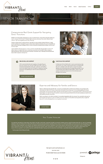 Senior Transitions page from the Vibrant Home website
